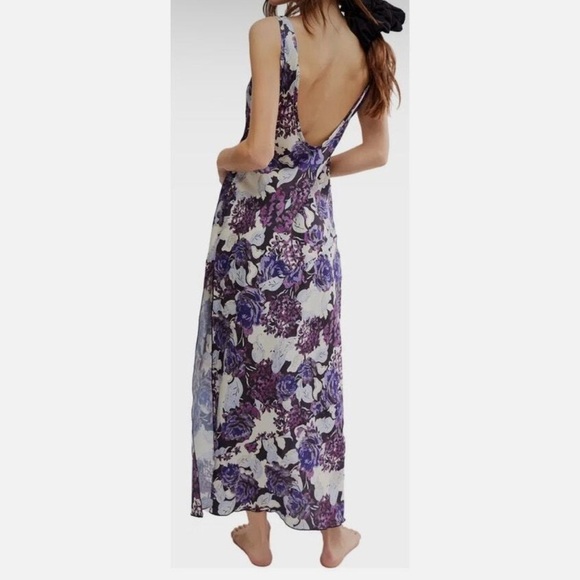 FREE PEOPLE NWT WORTH THE WAIT FLORAL DRESS IN DARK NIGHT LARGE - Picture 4 of 6